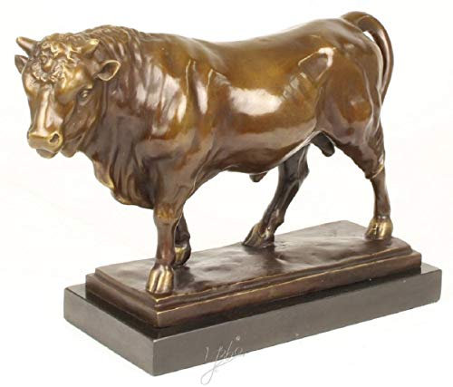 Casa Padrino Lyxig bronsfigur tjur brons/grå H 33,5 cm – dekorativ figur skulptur med marmorbas