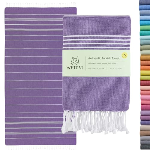 WETCAT Toalla de Playa turca de Gran tamaño, 38 x 71 Pulgadas, 100% algodón, sin Arena, Secado rápido, Extra Grande, Ligera, Toalla de Viaje para Adultos, Accesorios de Playa, Regalos, Color Morado