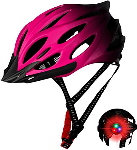 Hihey Fahrradhelm für Herren und Damen EPS-Körper + PC-Schale integrierte Form MTB Helm mit Löchern Radhelm mit abnehmbarem Visier(Rosa)