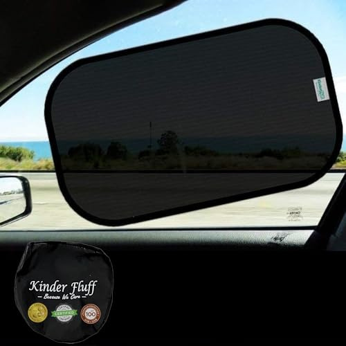 Parasoles para Coche – Protección Solar 99,79% UVA y 99,95% UVB Certificada. Parasol Lateral para Ventanas de Coche Bebé. Pack de 4 Semitransparentes 20 x 12 – Accesorios Interior Coche Kinder Fluff