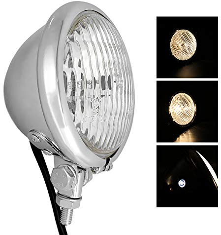 FATECIM 4.5 Motorcycle H4 Bulb Headlight 4 1/2 inch Motorbike Head Light Lamp Universal for Harley Sportster XL Dyna Softail Bobber Cafe Racer (Chrome)