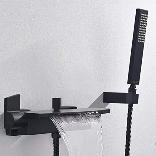 Badewannenarmatur Schwarz Mit Handbrause Duschsysteme Wannenarmatur Wasserfall Auslauf Wandhalterung Einhandmischer Wasserhahn Badewanne Für Bad Dusche (B)