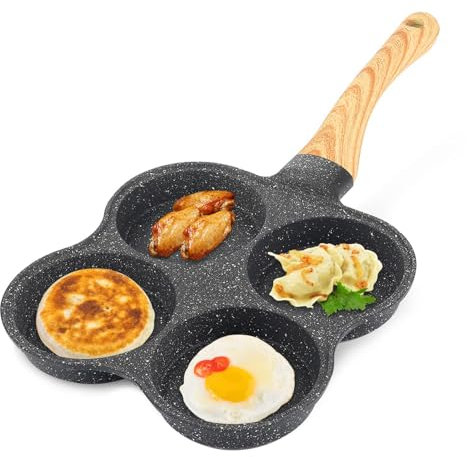 4 Fori in Alluminio per Crepes, Colazione Omelette Stampo Maker Con Antiscivolo Lungo Maniglie, Padella Antiaderente per Frittata a 4 Stampi in Alluminio da Fornelli a Gas Induzione multiuso