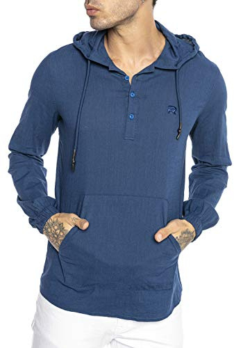 RED BRIDGE Camisa de Lino para Hombre Sudadera con Capuche Suéter Fino Tunik Hooded Azul L