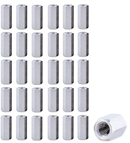 LEZED Écrou Long Écrou Hexagonal Manchon Tige Filetee Écrous d'Accouplement Hex Longue Tige Écrou en Acier au Carbone Écrou Filetage Femelle Droit Droite Hex Tige Fileté 30 pièces (M6*10 * 20)