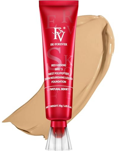 Foundation Makeup, FV Wasserfeste Foundation für Fettige Haut Feuchtigkeitsspendend Langanhaltend Concealer Medium Coverage Flüssige Foundation mit Mattes Finish, Farbton Beige, 30ml