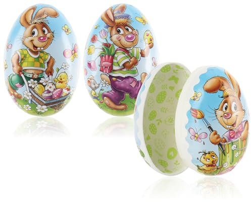 com-four® 3x Osterei zum Befüllen - Bunte Fülleier für Ostern - Ostereier mit Oster-Motiven im Comic-Stil zum verstecken und verschenken (3 Stück - 12cm)