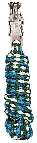 Merauno® Führstrick für Pferd - Anbindestrick in verschiedenen stylischen Designs, Führleine, Anbindeseil Pony, Esel, Ziege mit Panikhaken (Beige Grün, Panikhaken)