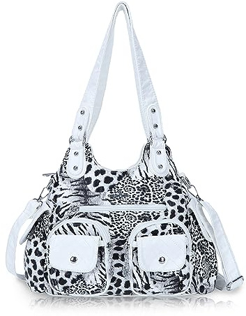 Angel Kiss Handbags for Women Large Hobo Bag Soft PU Leather Shoulder Bag for Women, Black-white