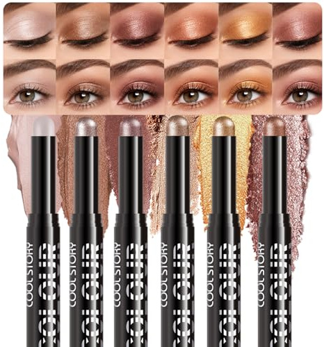 6PCS Eyeshadow Stick Set, Shimmer Cream Eyeshadow Pencil Crayon, Waterproof Long Lasting Eyeshadow Stick Sets Create Glitter Eye Makeup (Set A)