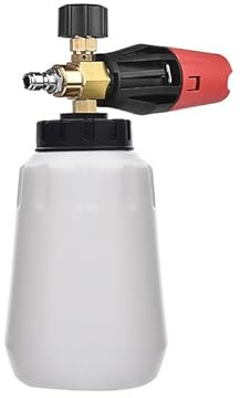 Snöskumspruta med 1/4 tum snabbfrigörande för högtryckstvättspistol, biltvättsspruta tvål jet gryta pistol med 1 L justerbar dispenser flaska (vit)