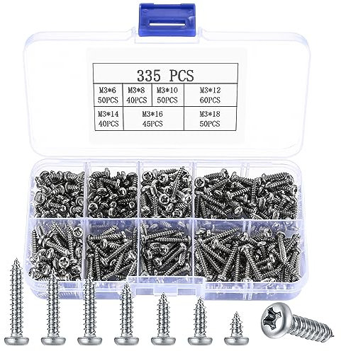 M3 Pan Head Screws, 35 Pcs Self Tapping Screws for Wood Screws Assortment Set, Carbon Steel Phillips Round Head Tapping Screws, Self-Drilling Screw Kit(6/8/10/12/14/16/18mm)