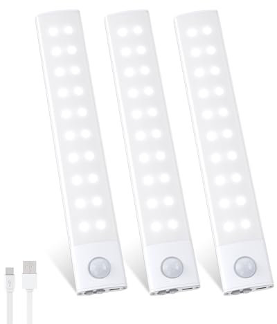 Magnetic Strip Light 2000mAh Under Cupboard Kitchen Lights USB C Battery Rechargeable Motion Sensor Light for Wardrobe Cabinet
