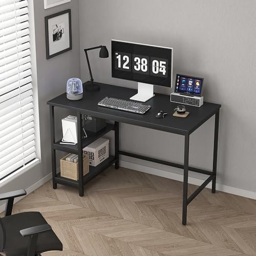 mcc direct Computer Desk, Writing Desk with 2 Shelves on Left or Right, Work Table for Office Home Study Writing Table Chicago(Black, 100cm)