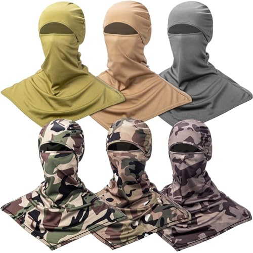 Syhood 6 Pieces Balaclava Face Cover Breathable Long Neck Covers Summer Neck Protector for Men Sun Protection (Camouflage and Pure Color)