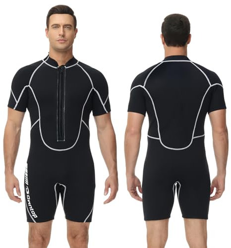 Owntop 3/2mm Shorty Neoprenanzug Herren - Frontreißverschluss Wetsuit zum Tauchen Surfen, Kurzarm Tauchanzüge Stretch Neopren für Wassersport, Herren Schwarz XXL
