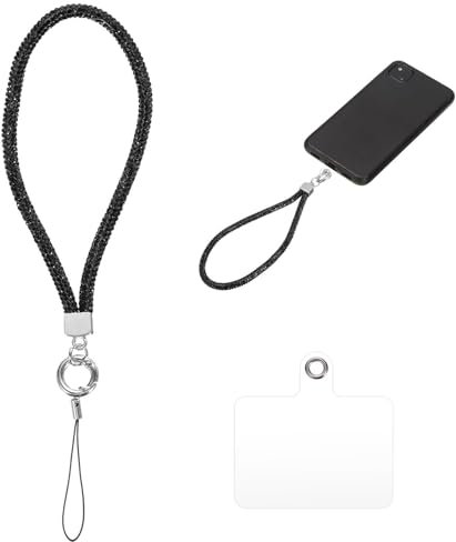 FloralGrace Cadena para el cuello con brillantes brillantes, cordón para teléfono, correa larga para colgar, cuerda para teléfono móvil, cadena para teléfono móvil, cadena corta para teléfono móvil