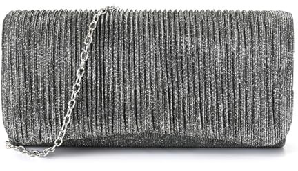 Gosyfeti Bolso de mano para mujer, bolso de noche con correa de cadena desmontable, bolso de mano plateado brillante, pequeño bolso de hombro para boda, novia, niña, fiesta, cóctel, baile de