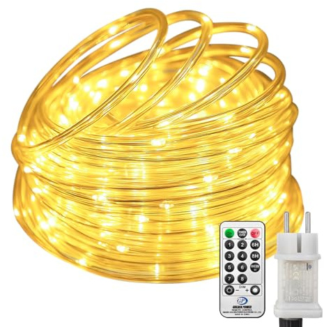 Btfarm Lichterschlauch Outdoor mit Fernbedienung, 10M 100 LED Lichterkette Außen Wetterfest IP65 Wasserdicht, 8 Modes Lichtschlauch Aussen für Garten Terrasse Zaun Hof Party Weihnachten Deko, Warmweiß