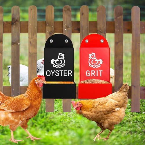 Oyster Shell & Chicken Grit Feeder 2Pcs,Weatherproof - Rat Proof Anti Rodent No Waste, Large Capacity for Baby Chick & Poultry, Hanging/Wall Mount with Easy Feed for Chicken