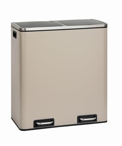 SVITA TM2X30 Treteimer 60 Liter Abfalleimer Mülleimer Design Mülltrennung Papierkorb Küchen-Ordnung Trennsystem herausnehmbare Inneneimer mit Henkel mit Schließdämpfer Taupe