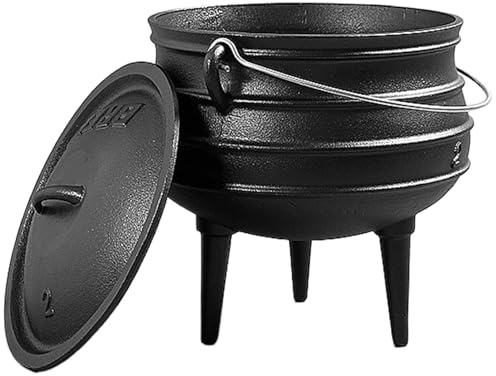 Cauldron bruja de hierro fundido, brujas de caldero de caldero 0.8L con tapa y manejo de la olla a fuego lento de hierro fundido con 3 piernas largas para las decoraciones de Halloween de cocción de