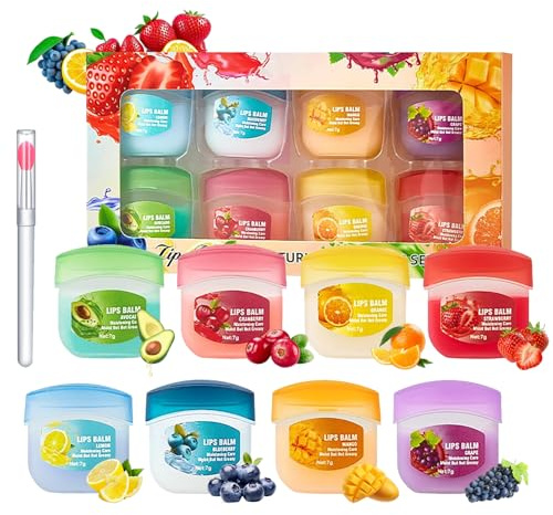 8 piezas de set de bálsamo labial hidratante, mascarilla labial de noche, cuidado labial para labios muy secos, set de bálsamo labial hidratante con pincel labial - Líneas de labios y arrugas de los