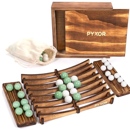 PYXOR WOODLINE – Premium brädspel i trä för två spelare- 4 i En Rad | Bambusbräde, färgade kulor, högkvalitativt brädspel hållbart träspel, strategispel för vuxna, unik present och dekor