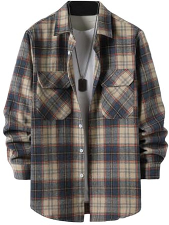 Zanisouta Chemise de bûcheron pour homme, à carreaux, en flanelle à manches longues, chemise thermique, veste thermique, chemise de travail, à carreaux, doublée, chemise-veste, veste, classique