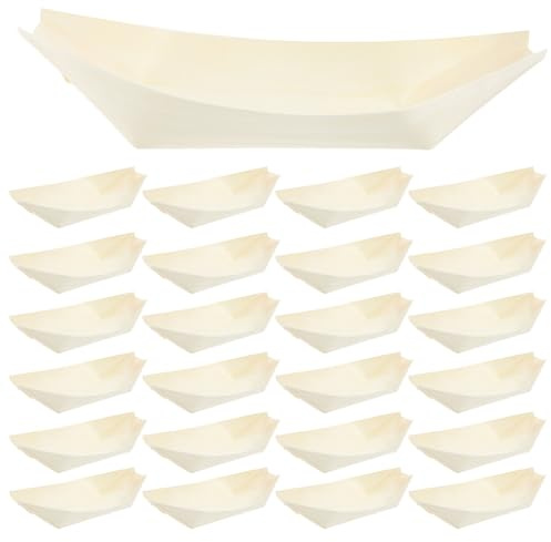 Warmhm 50 Platos de Barco de Madera Desechables para Sushi y Aperitivos, Diseño Rústico, Material Madera Beige, Prácticos para Supermercados y Uso Doméstico
