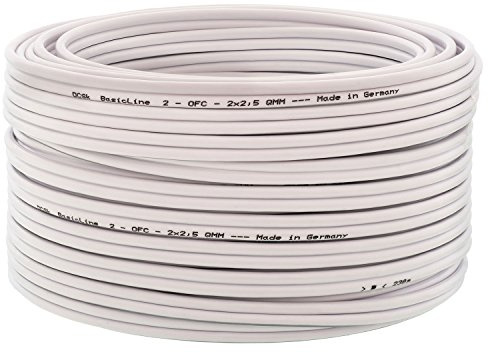 DCSk – 10m - 2 x 2.5mm² - Cable para Altavoces – Cable OFC para Altavoces, Adecuado para Altavoces de Coche, Cobre Puro sin oxígeno 99.99%, Blanco