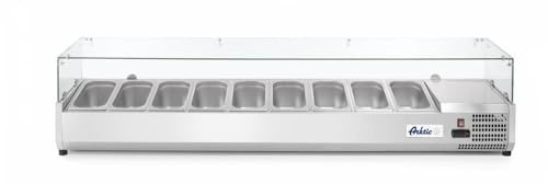 HENDI Aufsatzkühlvitrine, 4 höhenverstellbaren Füßen, Temperatur von -2 bis 8°C, Digitales Bedienfeld, elektronisches Thermostat, 9x GN 1/3, 230V, 180W, 2006x395x(H)430mm, Edelstahl