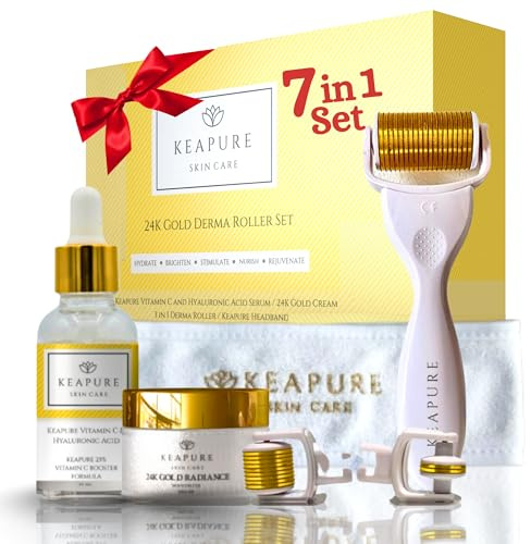 Derma Roller Kit for Face, Body, Stretch Marks - Skin Care Kit 540 Microneedle Roller Heads 180-Eyes, 600-Face,1200-Body | 30gm Moisturizing Cream and 25% Vitamin C Serum | Microneedling Roller Set