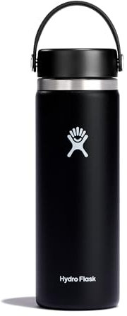 HYDRO FLASK - Trinkflasche 591ml (20oz) - Isolierte Wasserflasche aus Edelstahl - Sportflasche mit auslaufsicherem Flex Cap-Deckel & Gurt - Thermoflasche Spülmaschinenfest - Größe Öffnung - Black