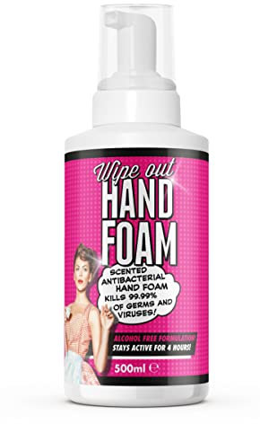 Wipeout Hand Foam with Pump | Scented Anti-Bacterial Alcohol Free Sanitiser | Kills 99.99% of Bacteria and Viruses, 500ml, Clear, FAM0631
