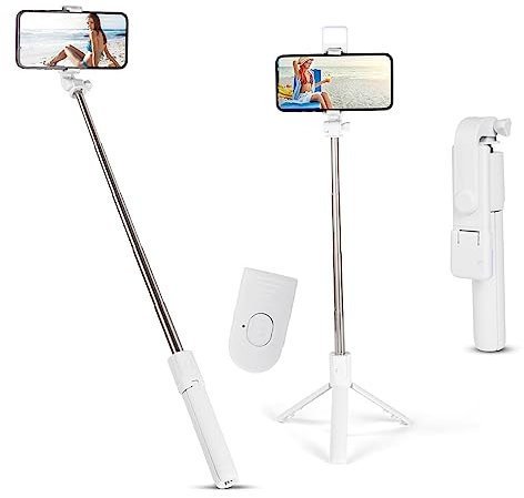 Flintronic Palo Selfie Trípode Bluetooth, Profesional Palo Selfie Trípode 70CM, con Control Remoto Inalámbrico Desmontable y Trípode Estable de Aleación de Aluminio, Compatible con Android, iPhone