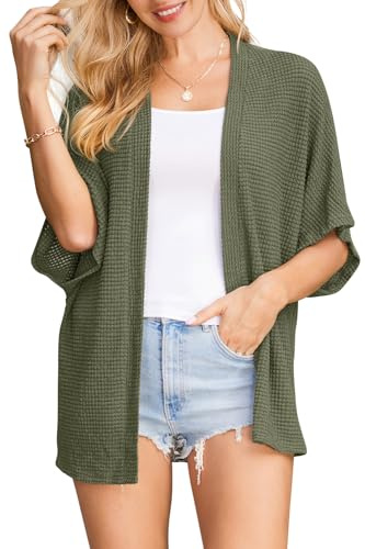 STYLEWORD Cardigan Femme léger à Manches Courtes Cardigan d'été Plage Cover Up Kimono Casual Manteau en Tricot