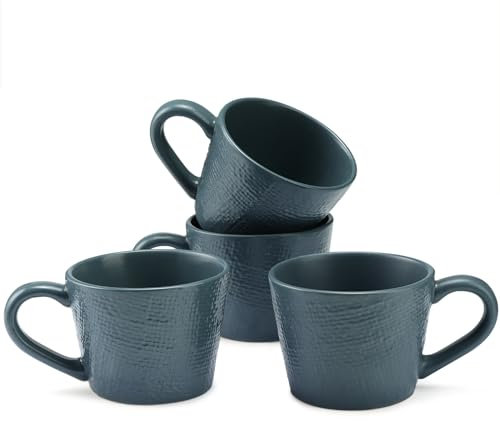 Navaris Tazas de cafe - 4x Taza ceramica gres 350 ml - Juego de tazas desayuno té café - Aptas para Microondas y Lavavajillas - 4x Tazas cafe te y chocolate - 4x Tazas Azules
