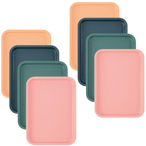 NAMYEUT 8 stycken brickor serveringsbricka plast, 24,5 x 18 x 1,5 cm liten bricka rektangulär plast, rektangulär serveringsbricka plast färgglad för kök café bageri