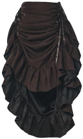 GRACEART Dam steampunk-kjol justerbar hög låg volang gotisk renässans kostym kjolar, Mockablandning (mörkbrun), XXL