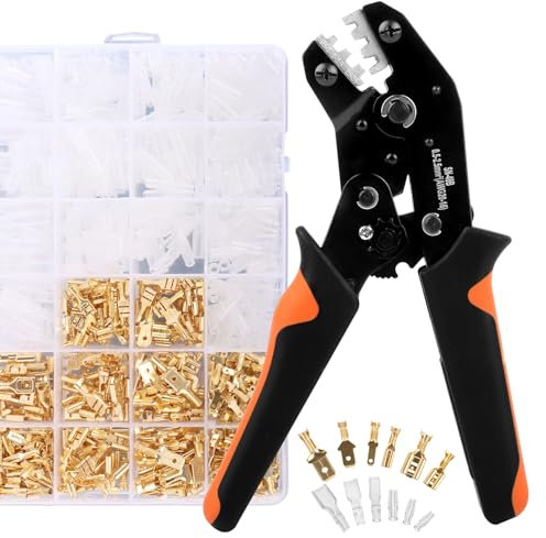 VFANDV 0.5-2.5 mm² Juego de Pinzas para Engarzar Cables, Crimpadora Terminales Eléctricos con 300 Juegos de Terminales Eléctricos Planos, Crimpadora para Conectores Aislado