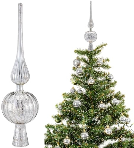 Gejoy 12 Mercury Glass Christmas Tree Topper,Classic,Sliver