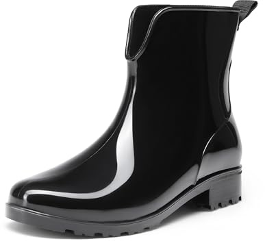 DREAM PAIRS Botas de Agua Mujer Chelsea Zapatos de Lluvia Impermeable Wellington Botines de Agua de Moda Antideslizante,Size 36,Negro,SDRB2417W-E