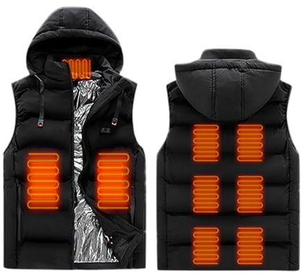Gilet riscaldabile per uomo e donna, con cappuccio, con cappuccio, 11 zone di riscaldamento, senza maniche, con cappuccio, USB Eletriksche, gilet termico, per caccia, campeggio, sci (senza batteria),
