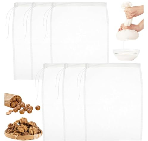 SoeUyd 6 Pezzi Borsa per Il Latte di Noci, Panno Filtrante Latte Vegetale, Sacchetto per Bevande Vegetali, Adatto per Latti di Noci, Succhi di Frutta, Latte di Soia, Caffè, Succhi Verdura (In Busta)