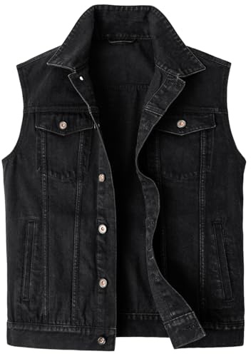 Harbrosrce Classics herrväst denim väst ärmlös jeansväst cowboy jacka motorcykelväst bikerväst för män casual fritidsväst, A-svart, XXL