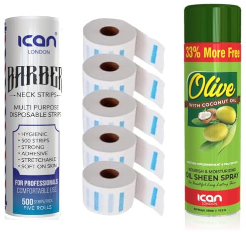 ICan Hair Styling Kit, 5 Rolls Neck Protection Paper Strips, Olive Oil Sheen Spray with Coconut Oil, 500ml