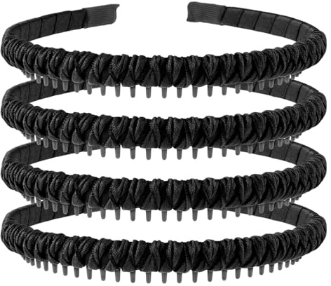 Sibba 4pcs Skinny Headbands For Women Non-Slip Zig Zag Hairband with Teeth Comb Headband Head Bands For Curly Hair Headband Thin Headpiece for Washing Face Elastic Headwear Hair Hoop Christmas Party