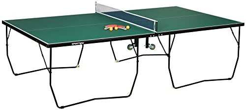 Bordtennisbord inomhus hopfällbar med hjul – bordtennisbord 274 x 152,5 x 76 cm med nät, 2 racketar och 3 bollar – vikbar och bärbar, MDF och stål (grön)