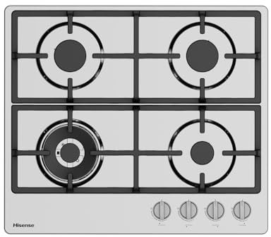 Hisense GM663XHFSI Piano Cottura a Gas, 4 Zone di Cottura, larghezza 60 cm, Bruciatore Wok Doppia Corona e Griglie in Ghisa, Accensione Integrata, Inox Anti Impronta 60x52x8,9cm